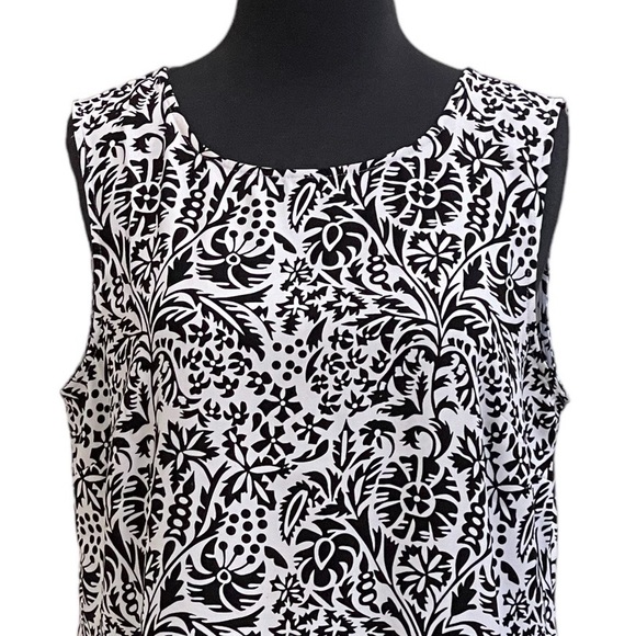 Talbots Black White Abstract Floral Sleeveless Top Sz M Tie Waistband Tank - Picture 5 of 13